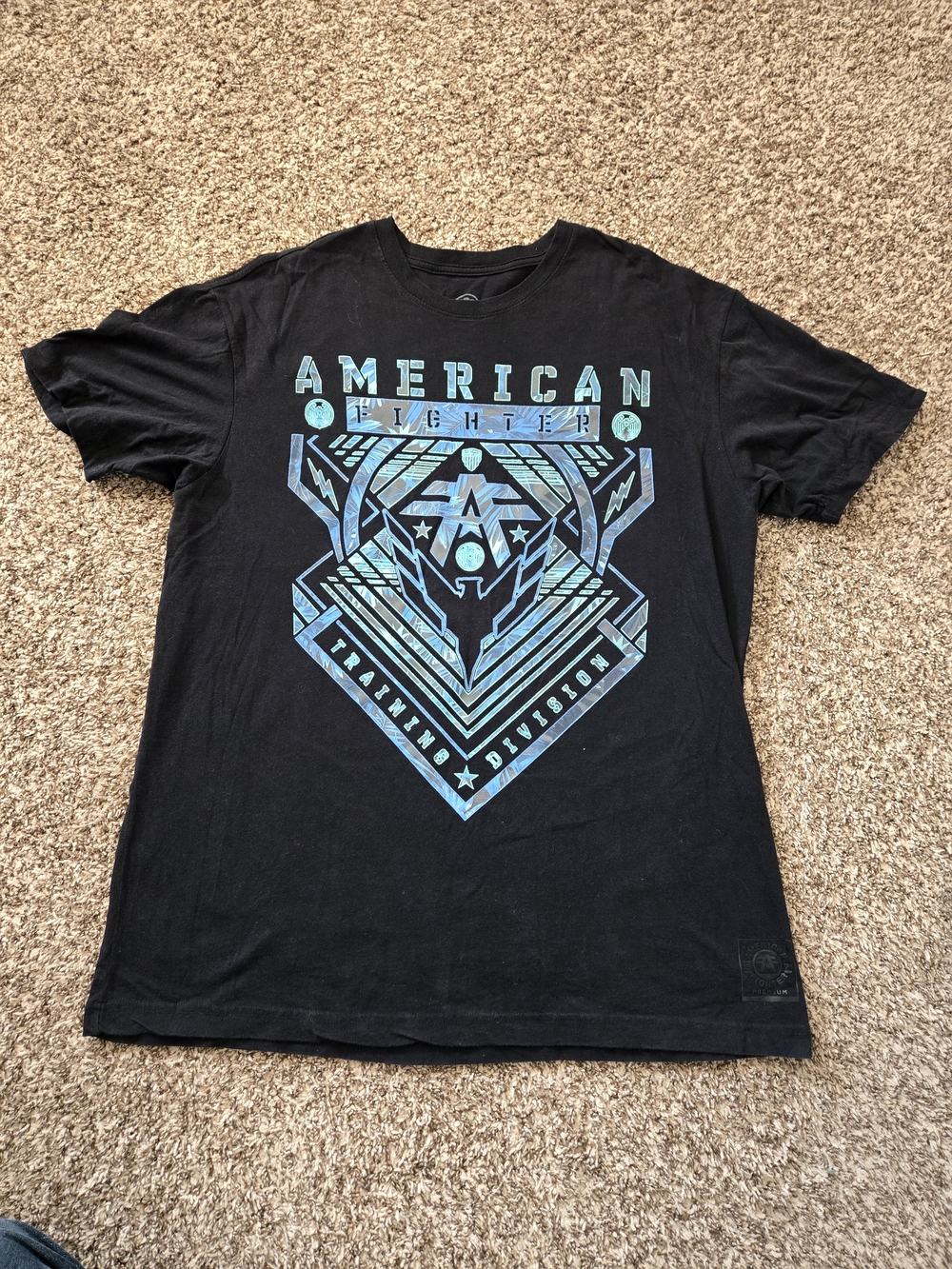 American Fighter Men's Training Division Tee - Black & Teal Foil Graphic XXL